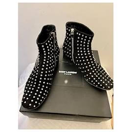 Saint Laurent-SAINT LAURENT Betty Crystal Stud Ankle Boots-Black