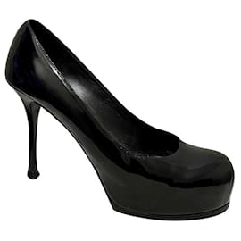 Yves Saint Laurent Escarpins YSL TripToo en cuir verni Noir Bleu Marine