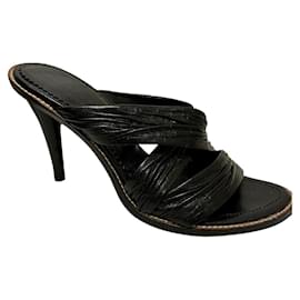 Yves Saint Laurent-YSL Rive Gauche vintage high heeled mule sandals-Black