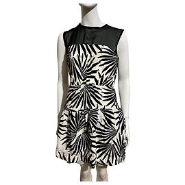 Diane Von Furstenberg Robe DVF Fan Flower Yarra Habotai Noir Blanc