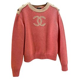 Pull Chanel en cachemire rose avec boutons bijoux Rose