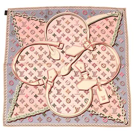 Louis Vuitton-LOUIS VUITTON Écharpe Boyfriend Pop Monogram Silk Rose Fluo Pink LV Auth 38117-Autre