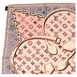 Louis Vuitton-LOUIS VUITTON Écharpe Boyfriend Pop Monogram Silk Rose Fluo Pink LV Auth 38117-Autre