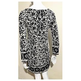 Diane Von Furstenberg-Vestido túnica vintage de seda DvF-Preto,Cru