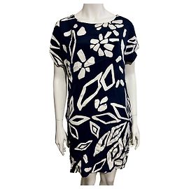 Diane Von Furstenberg DvF Harriet Kleid mit Blumenmuster Weiß Marineblau