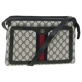 Gucci-GUCCI GG Canvas Sherry Line Shoulder Bag PVC Leather Gray Red Navy Auth yk6173b-Red,Grey,Navy blue