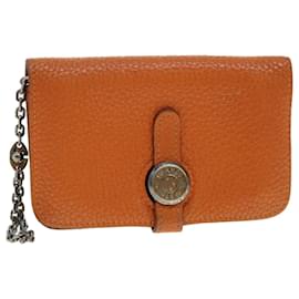 Hermès-HERMES Dogon Wallet Leather Orange Auth bs4407-Orange