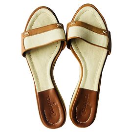 Chanel Leather and Canvas Slides Cream Caramel Cream Caramel