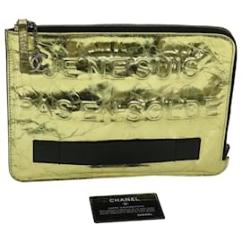 Chanel-CHANEL Clutch Bag Couro Metalizado Dourado A82164 Autenticação CC 38172-Dourado
