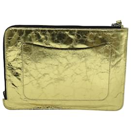 Chanel-CHANEL Clutch Bag Couro Metalizado Dourado A82164 Autenticação CC 38172-Dourado