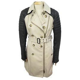 TRENCH COAT BURBERRY PRORSUM COM MANGAS DE COURO 48 IT 44 NA IMPERMEÁVEL Bege