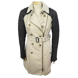 Burberry-BURBERRY PRORSUM TRENCH COAT WITH LEATHER SLEEVES 48 IT 44 EN THE WATERPROOF-Beige