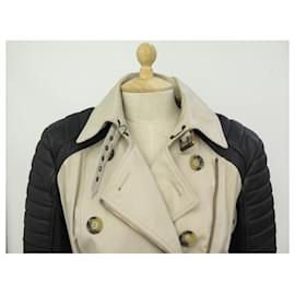 Burberry-BURBERRY PRORSUM TRENCH COAT WITH LEATHER SLEEVES 48 IT 44 EN THE WATERPROOF-Beige