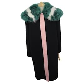 Fendi-NEW FENDI COAT LONG FOX FUR COLLAR WOOL 46 IT 42 EN L COAT-Black