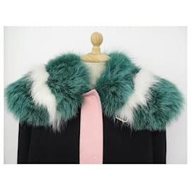 Fendi-NEW FENDI COAT LONG FOX FUR COLLAR WOOL 46 IT 42 EN L COAT-Black