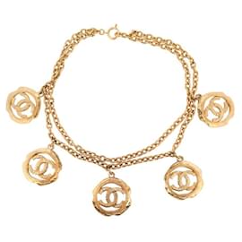 Chanel-VINTAGE CHANEL NECKLACE MEDALLIONS LOGO CC T47 75 METAL GOLD MEDALLIONS NECKLACE-Golden