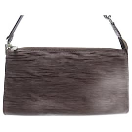 Louis Vuitton-SAC A MAIN LOUIS VUITTON POCHETTE ACCESSOIRES CUIR EPI CHOCOLAT BAG POUCH-Marron