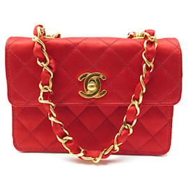 Chanel-NEW CHANEL MINI TIMELESS HANDBAG 1989 SATIN QUILTED SHOULDER BAG-Red