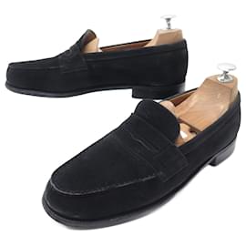 JM Weston-JM WESTON SHOES 180 Church´s Loafers 6.5b 40.5 FINE BLACK SUEDE BLACK SHOES-Black