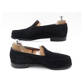 JM Weston-JM WESTON SHOES 180 Church´s Loafers 6.5b 40.5 FINE BLACK SUEDE BLACK SHOES-Black