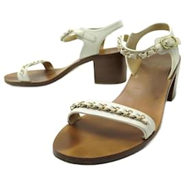 Chanel-CHANEL SHOES SANDALS WITH INTERLACED CHAIN G29040 40.5 LEATHER SHOES-White
