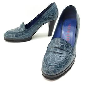 Walter Steiger-Zapatos de tacón Walter Steiger 37.5 ZAPATO DE SALON PIEL COCODRILO AZUL-Azul