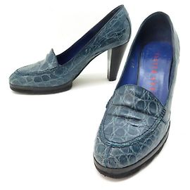 WALTER STEIGER PUMPS 37.5 BLUE CROCODILE LEATHER PUMP SHOES Blue