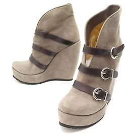 CHAUSSURES WALTER STEIGER BOTTINES TALONS COMPENSES 38 DAIM TAUPE BOOTS Taupe