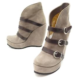 Walter Steiger-CHAUSSURES WALTER STEIGER BOTTINES TALONS COMPENSES 38 DAIM TAUPE BOOTS-Taupe