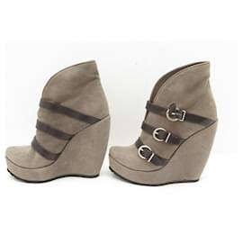 Walter Steiger-WALTER STEIGER SHOES ANKLE BOOTS WEDGES 38 TAUPE SUEDE BOOTS-Taupe