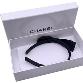 Chanel-Acessório de cabelo vintage com laço de seda preto-Preto