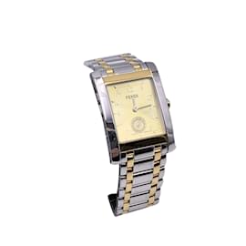 Fendi-Gold and Silver Stainless Steel 7000 G Wrist Watch Rectangular-Silvery
