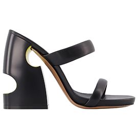 Sperrige Slides - Off White - Schwarz/Gelb - Leder Schwarz