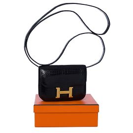 Hermès clutch bag/micro constance shoulder bag in black crocodile100980 Black