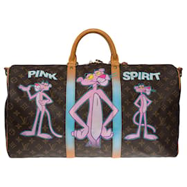Louis Vuitton-Keepall travel bag 50 CUSTOMIZED SHOULDER STRAP "PINK PANTHER SPIRIT"-100928-Brown