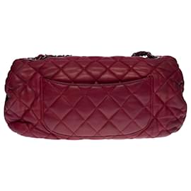 Chanel-CHANEL CLASSIC FLAP BAG CROSSBODY BAG IN AMARANTE QUILTED LAMB LEATHER -100412-Red