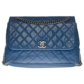 Chanel-Sac Chanel Timeless/Clássico em Couro Azul - 100093-Azul