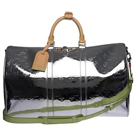 Louis Vuitton-VIRGIL ABLOH COLLECTION - CATWALK SHOW - KEEPALL TRAVEL BAG 50 CROSSBODY MIRROR MONOGRAM- 33355161228-Silvery