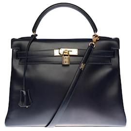 Hermès-Sac HERMES Kelly 32 en Cuir Marine - 100037-Bleu Marine