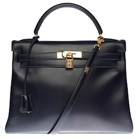 Hermès-Hermes Kelly bag 32 in Navy Leather - 100037-Navy blue