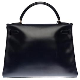 Hermès-Hermes Kelly bag 32 in Navy Leather - 100037-Navy blue
