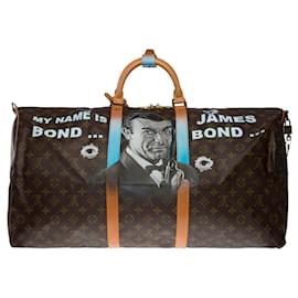 Louis Vuitton-KEEPALL CROSSBODY TRAVEL BAG 60 CUSTOMIZED SHOULDER STRAP "JAMES BOND VS DONALD"-100930-Brown