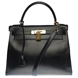 Hermès-Hermès Kelly handbag 28 BLACK BOX LEATHER CROSSBODY - 1122811114-Black
