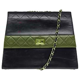 Chanel-NAVY LEATHER TRAPEZOIDAL CROSSBODY BAG/RED-121278018-Red,Navy blue