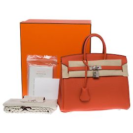 Hermès Bolsa Hermes Birkin 25 em couro laranja - 101050 Laranja