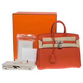 Hermès-Hermes Birkin Tasche 25 aus orangefarbenem Leder - 101050-Orange