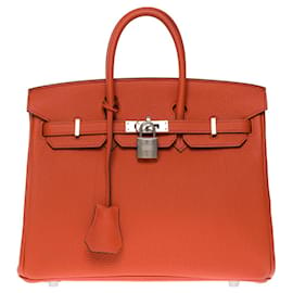 Hermès-HERMES BIRKIN BAG 25 in Orange Leather - 101050-Orange