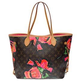 Louis Vuitton-sac cabas neverfull mm roses en toile marron-100997-Marron