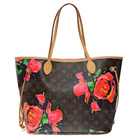 Louis Vuitton-sac cabas neverfull mm roses en toile marron-100997-Marron