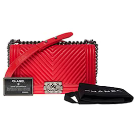 Chanel-CHANEL Jungentasche aus rotem Leder - 101034-Rot